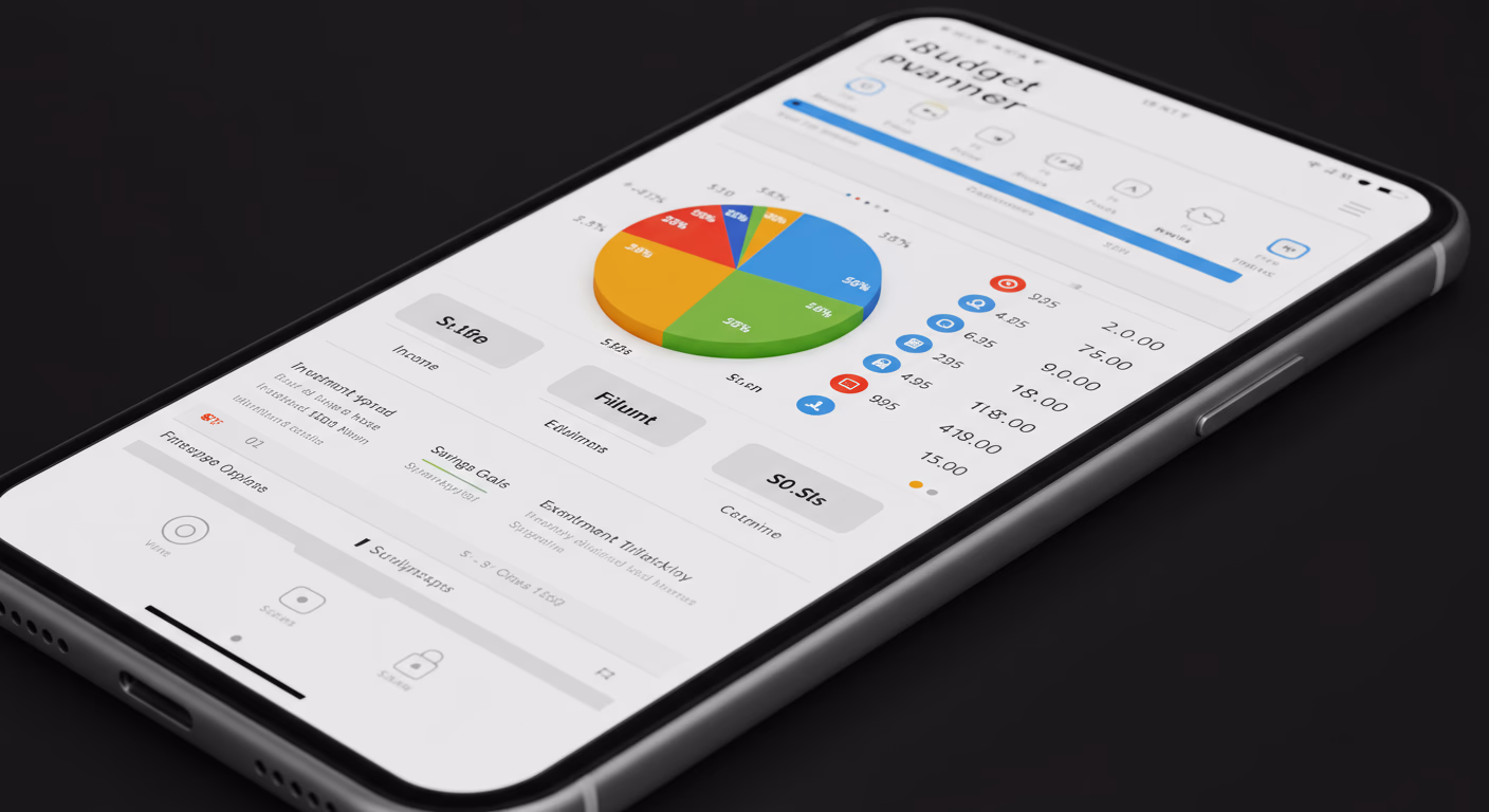 Budget planner spreadsheet with calculator and financial planning documents