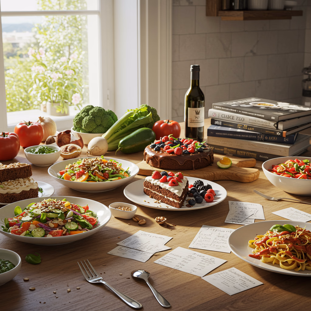Delicious recipe ideas showing prepared meals and cooking inspiration with fresh ingredients